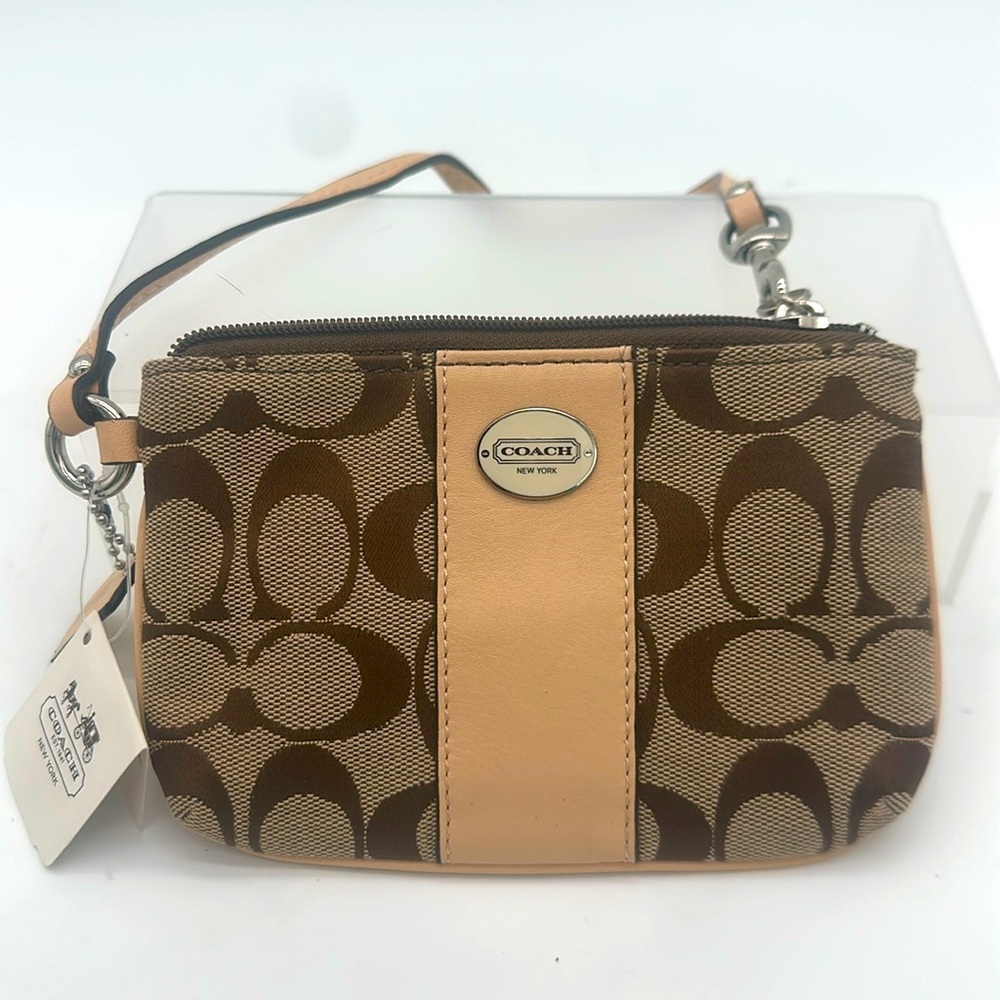 NWT COACH Signature Legacy Brown and Cream Wristlet
